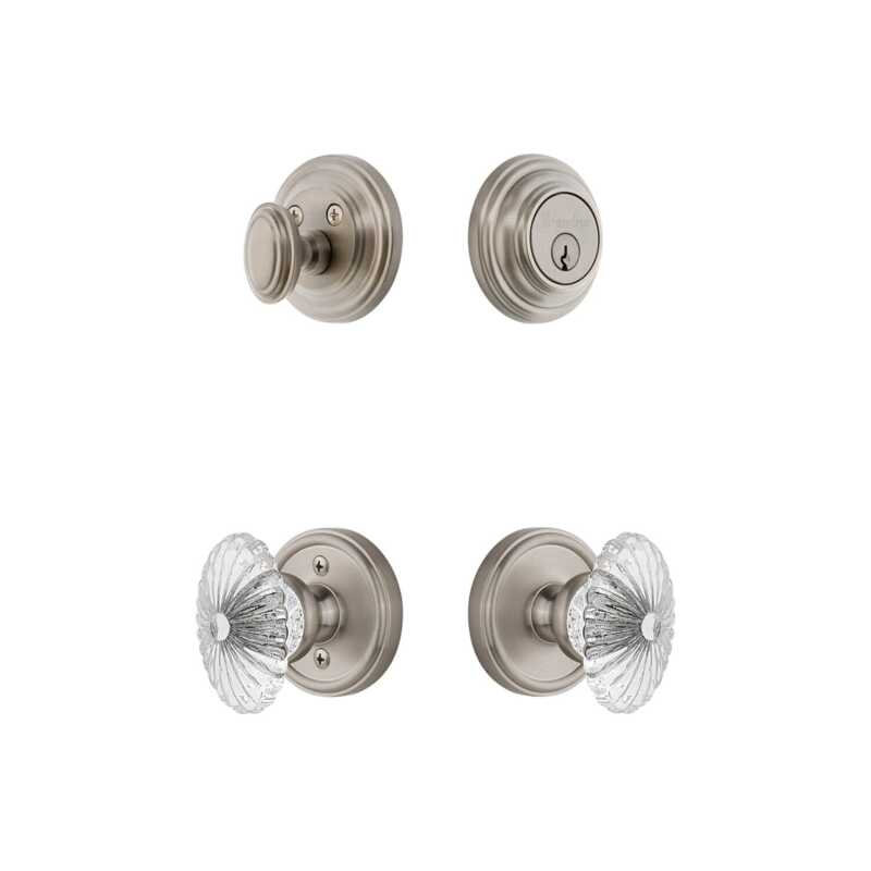 Ensemble de rosette Grandeur Georgetown avec poignée en cristal bourgogne en nickel poli, 2.75", Polished Nickel