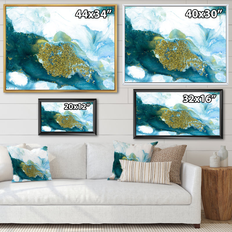 «Blue and Glitter Gold», reproduction d'art sur toile, H 12 po x l 20 po, Cadre flottant noir