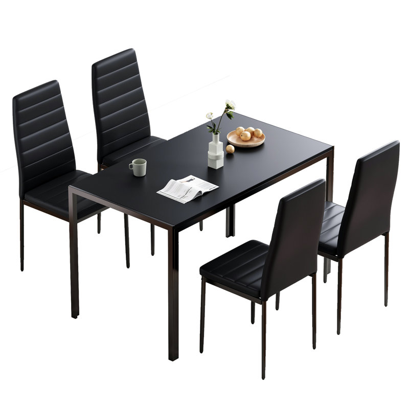 Berfin 4 - Person Four Leg Dining Set, Black