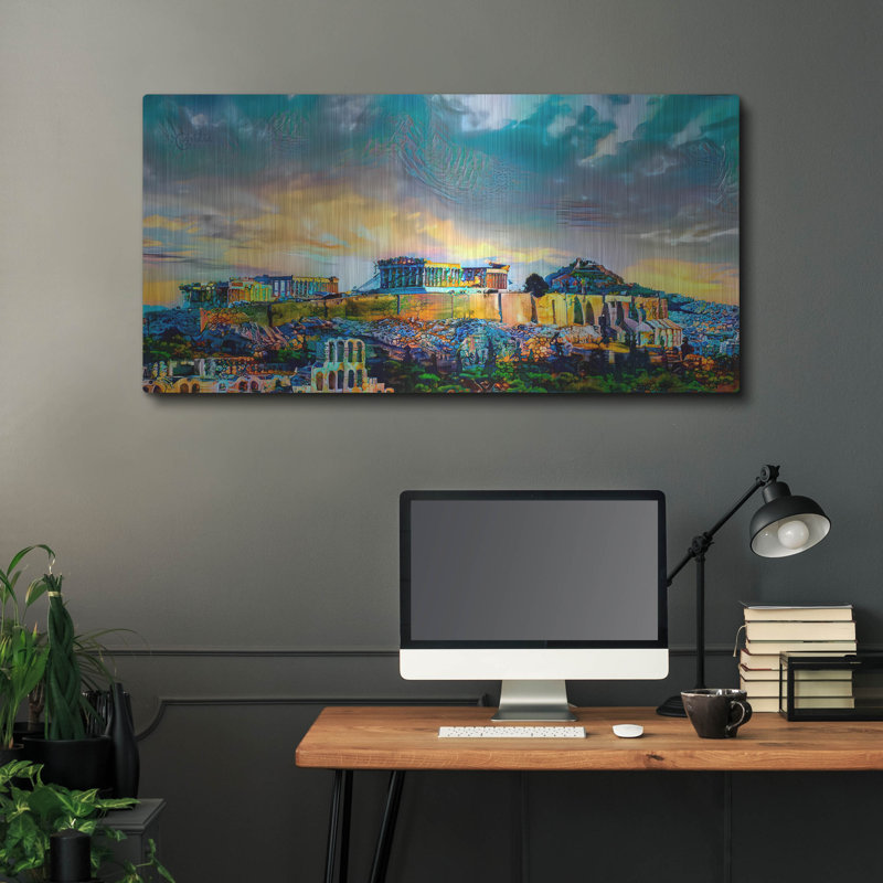  «Grèce Athènes Parthénon complexe 2023» par Pierre Gavidia, art mural en métal, 48 po x 24 po, H 24 po x l 48 po