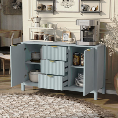 Sideboard With Wave Design - 3 Adjustable Shelves, 3 Drawers & Soft-Close Doors, Storage Console Table With Metal Handles, Suitable For Study, Hallway And Living Room