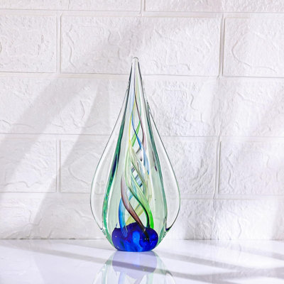 Aqua Hand Blown Glass Sculpture 9 Inch Decorative Paperweight