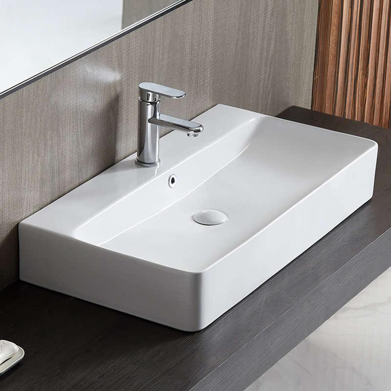 Lavabo de salle de bain mural vasque rectangulaire en porcelaine vitrifiée avec trop-plein l 32 po x P 16,5 po Turner