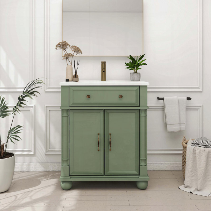 Meuble-lavabo Mid-Century avec base colonne romaine, vert, Vert