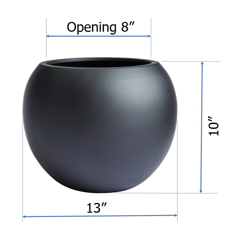 Dorlis Fiberstone Pot Planter, Black, 10" H x 13" W x 13" D