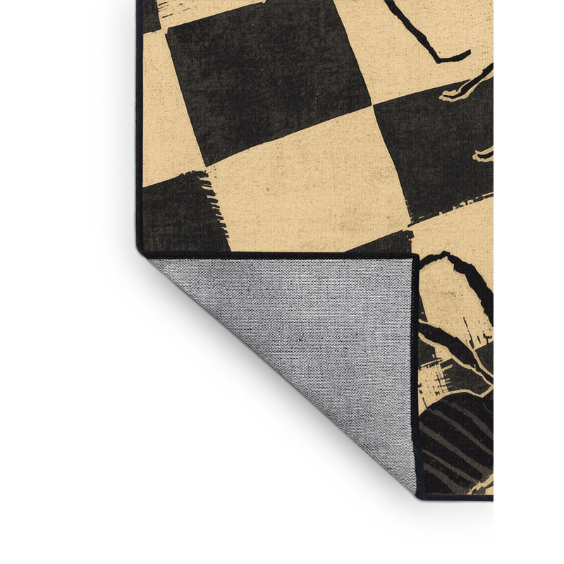 Machine Washable Pantelia Ant Retro Checkered Rug in Black – Black Binding, 3x5