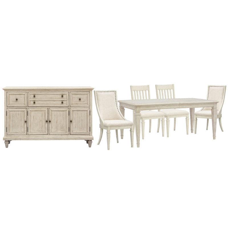 Extendable Rectangular Dining Table With 2 Side Chairs 2 Arm Chairs And Buffet