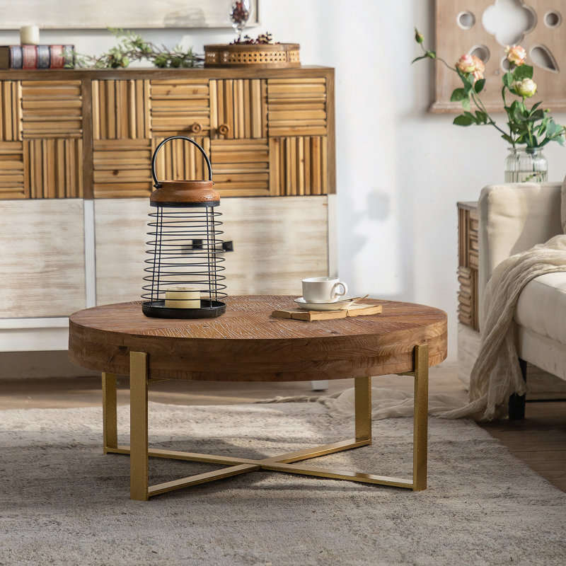 Table basse Briyan, H 13,38 po x L 31,29 po x l 31,29 po, Bois naturel, Or
