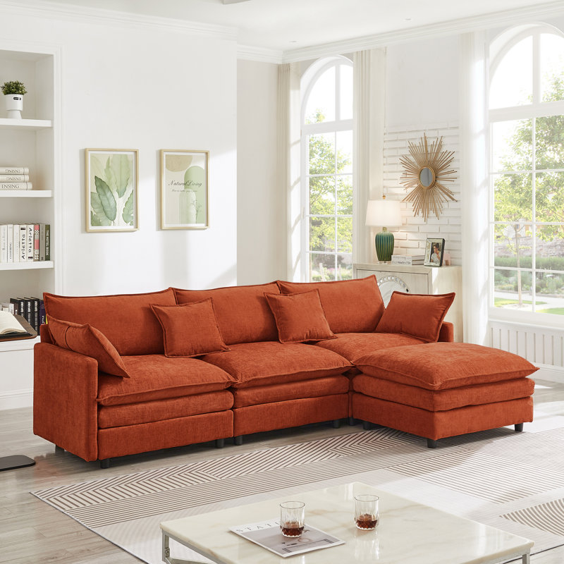 105 Inch Modular L-Shaped Sectional Sofa, Plush Chenille Upholstered 3-Seater Couch With Ottoman - Space-Saving Furniture For Modern Home