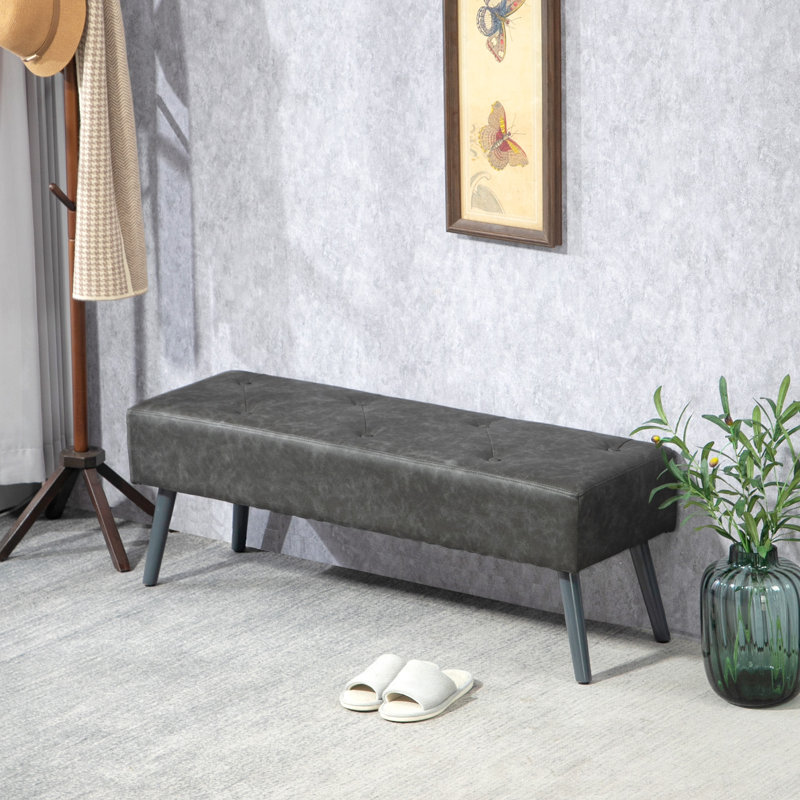 Banc de bout en polyuréthane revêtu de polyuréthane avec capitonnage pour chambre gris