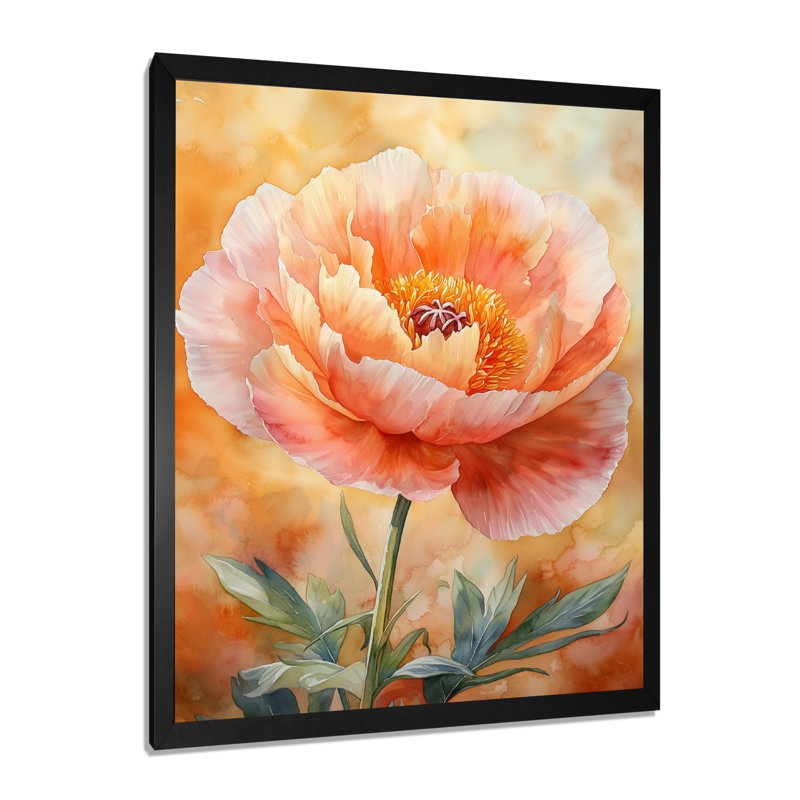 Baldon - Floral Canvas Wall Art, Black, 20" H x 12" W, Single Picture Framed Print