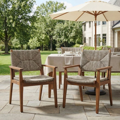 Chaise de salle à manger d'extérieur durable avec structure en bois d'acacia, siège en osier tissé à la main, finition brune, mobilier de jardin de patio (compatible avec table assortie)