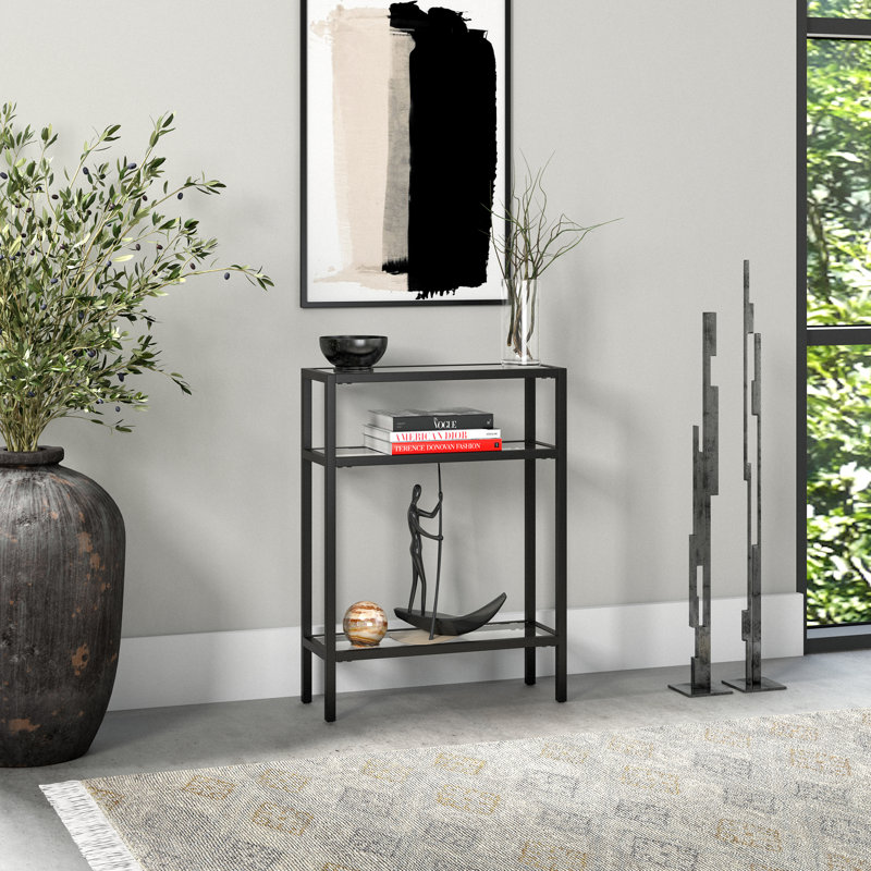 Adamson 55.9cm Glass Top Console Table, Blackened Bronze
