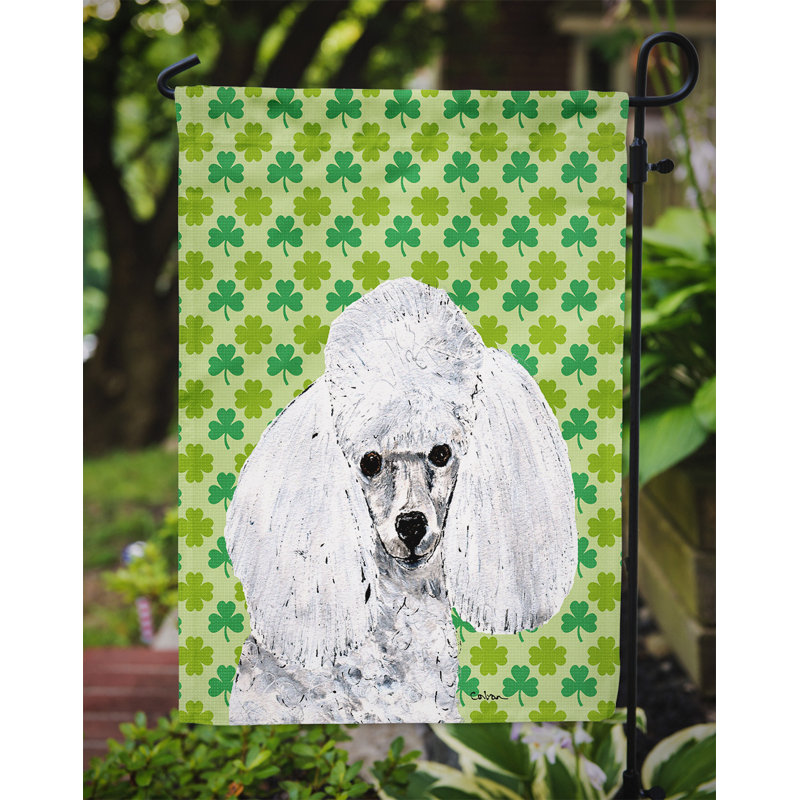 Drapeau de jardin à 2 côtés st. patrick day trèfle, Caniche (blanc)
