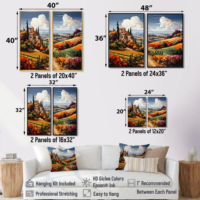 Italie Toscane Vineyard I - impressions sur toile traditionnelles vertes, H 20 po x l 24 po, Noir