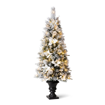 Heyden 5ft Slender Realistic Flocked/Frosted Pine Christmas Tree with 150 LED Lights and Berries