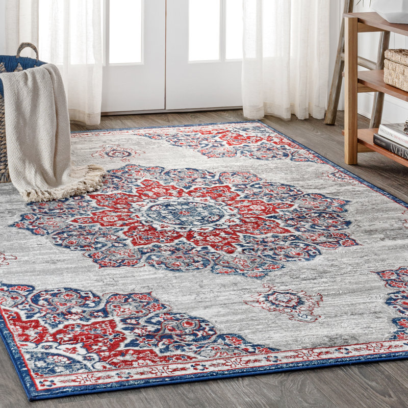 Blazek Modern Persian Vintage Moroccan Medallion Navy/Red Rug, Rectangle 3' x 5'