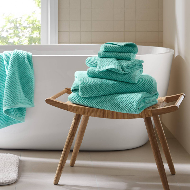 Ensemble de serviettes 6 pièces Diagonal, Turquoise, Ensemble 6 serviettes de bain