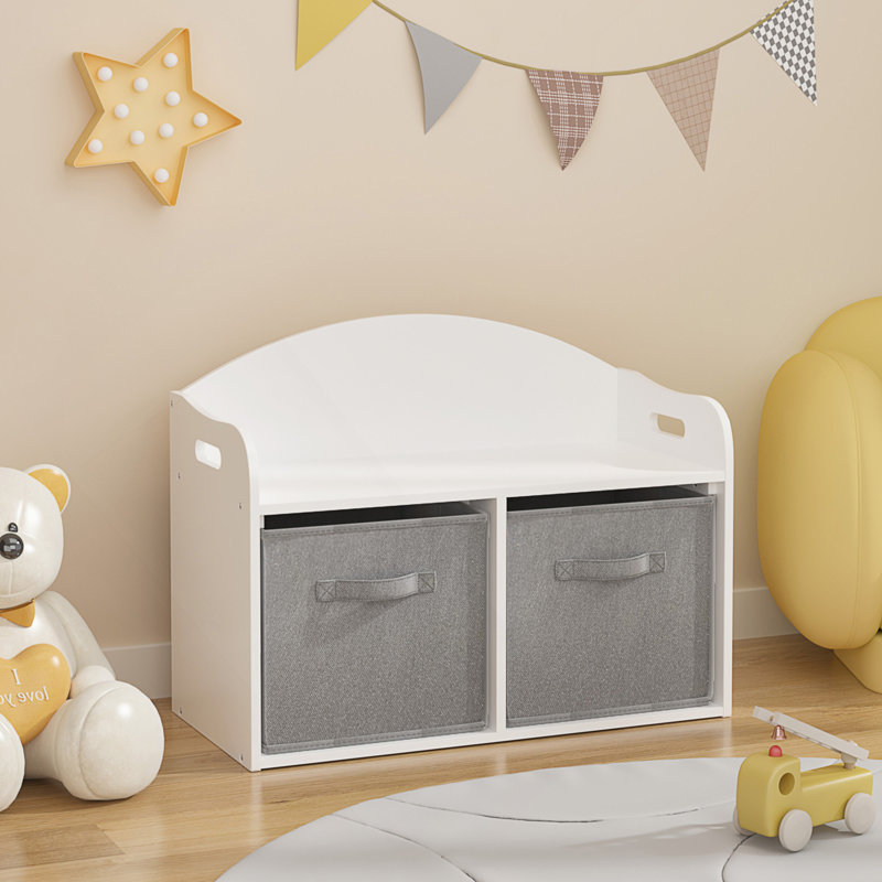 Coffre à jouets / banc en bois pour enfants avec tiroirs en tissu pliables, rangement pour jouets