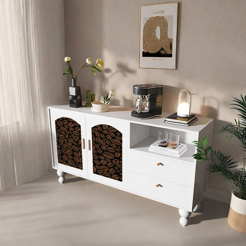 Buffet 59,1 po multifonctionnel, Blanc / Brun