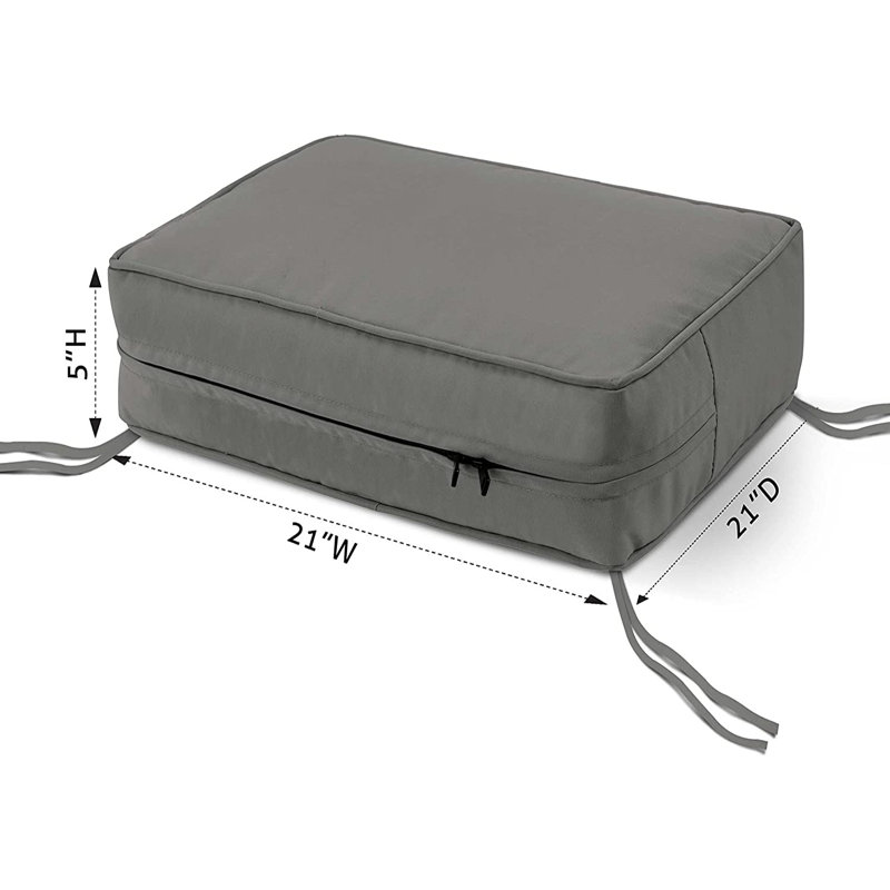 Indoor/Outdoor Seat Cushion, 5" H x 21" W x 21" D, Charcoal Gray