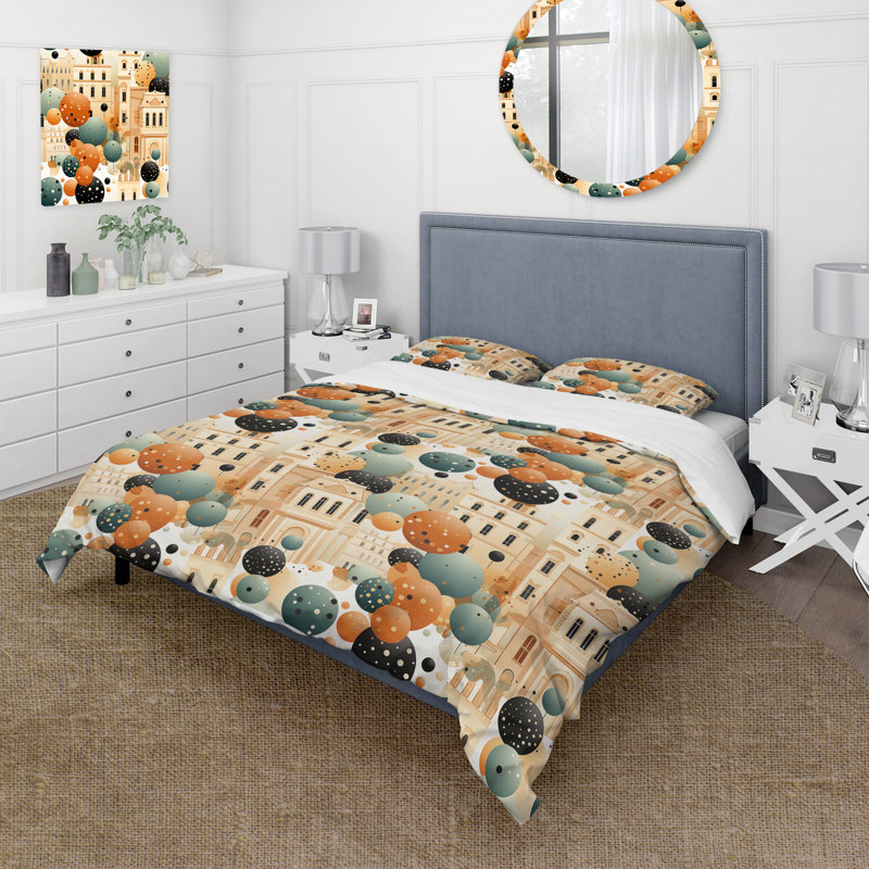 Architectural Splendor Polka Dots Pattern Duvet Cover, King Duvet Cover + 2 King Shams