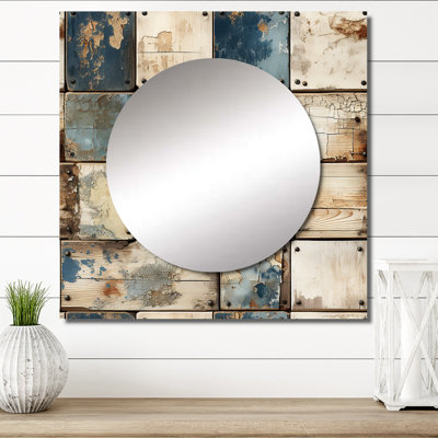 Rustic Modern Cubic Farmhous Planks - Vintage Square Mirror For Wall Art Decor