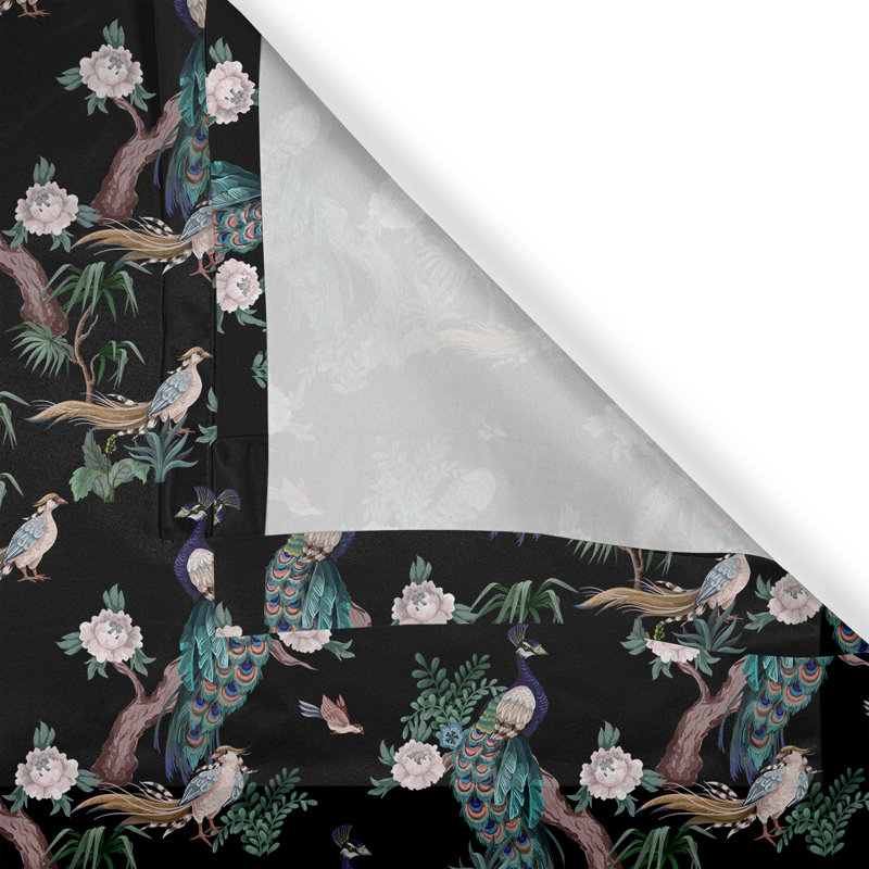 Dakota Fields exotique avec œillets, paon, art bohémien, corail noir et bleu sarcelle, L 50 po x L 54 po