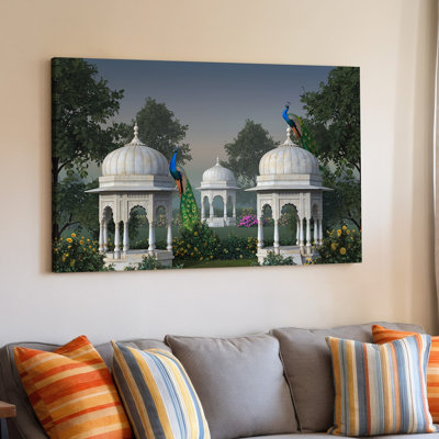 "Toile", créant une illustration complexe d'une scène de jardin sereine inspirée par l'art traditionnel indien