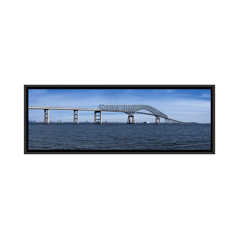 «Francis Scott Key Bridge, Patapsco River, Baltimore, Maryland», reproduction de photo sur toile, Toile avec cadre noir