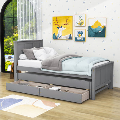 Twin 2 Drawers Platforms Bed with Trundle