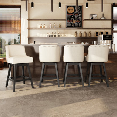 360°Bar Counter Stool with Solid Wood Frame