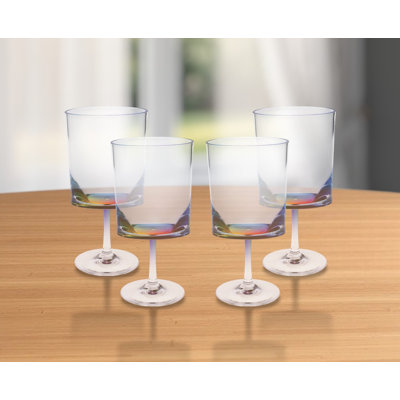 Set of Four Clear and Rainbow Geometric Acrylic Stemmed All Purpose Wine Glasses