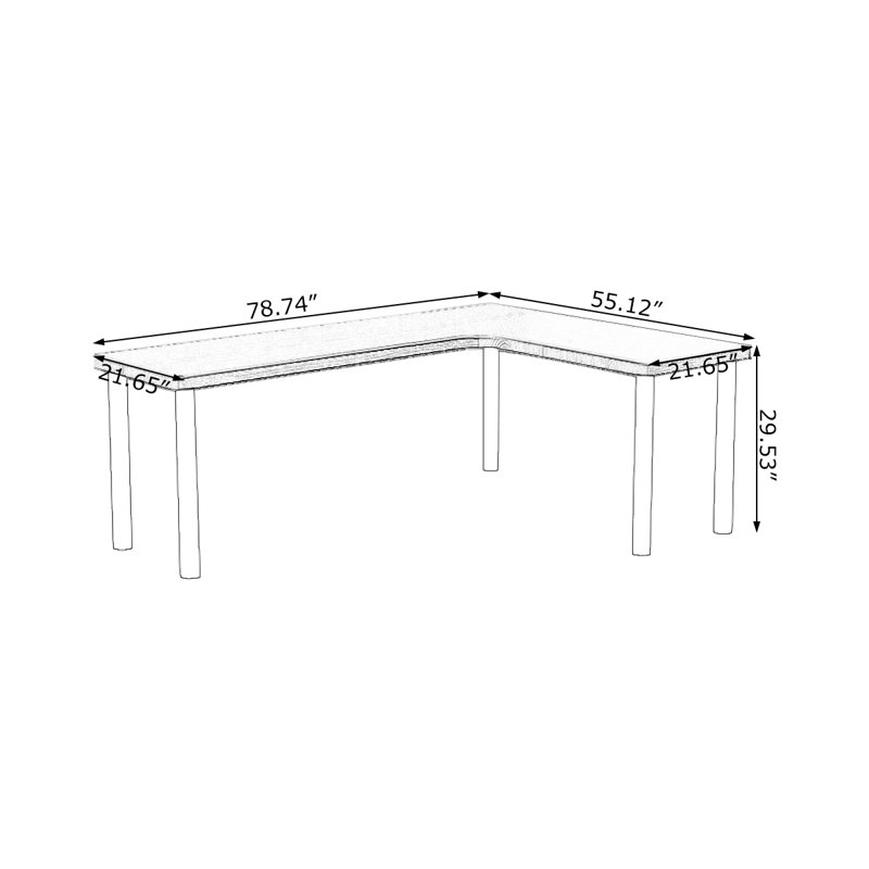 Black L-Shaped Solid Wood desk, 29.53" H x 78.74" W x 21.65" D, Right Hand Return