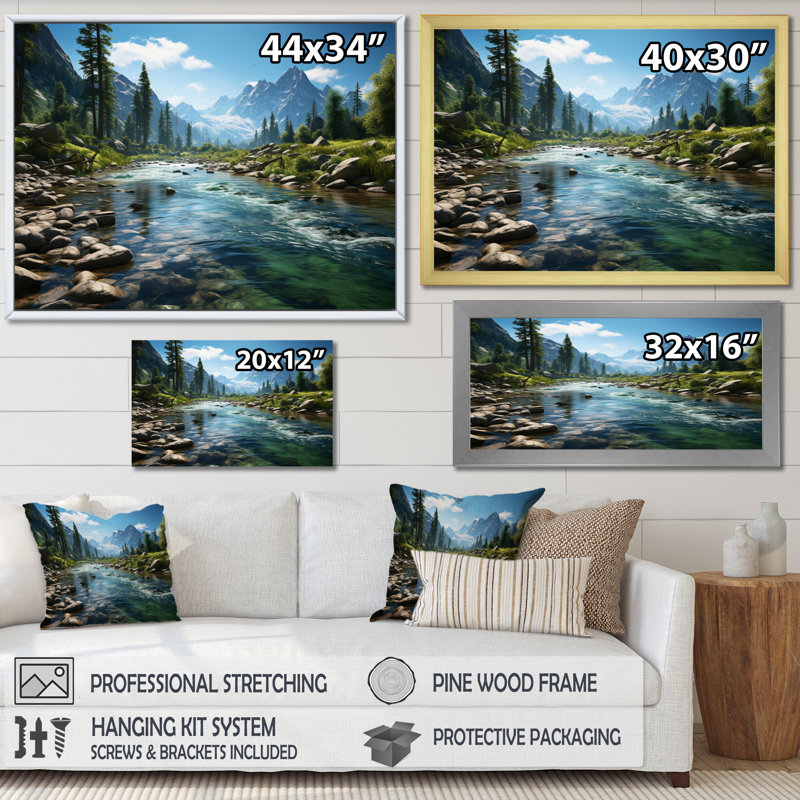 USA Yosemite National Park Landscape III - Usa Wall Art, Mountain and River Wall art Print, 34" H x 44" W, Wrapped Canvas