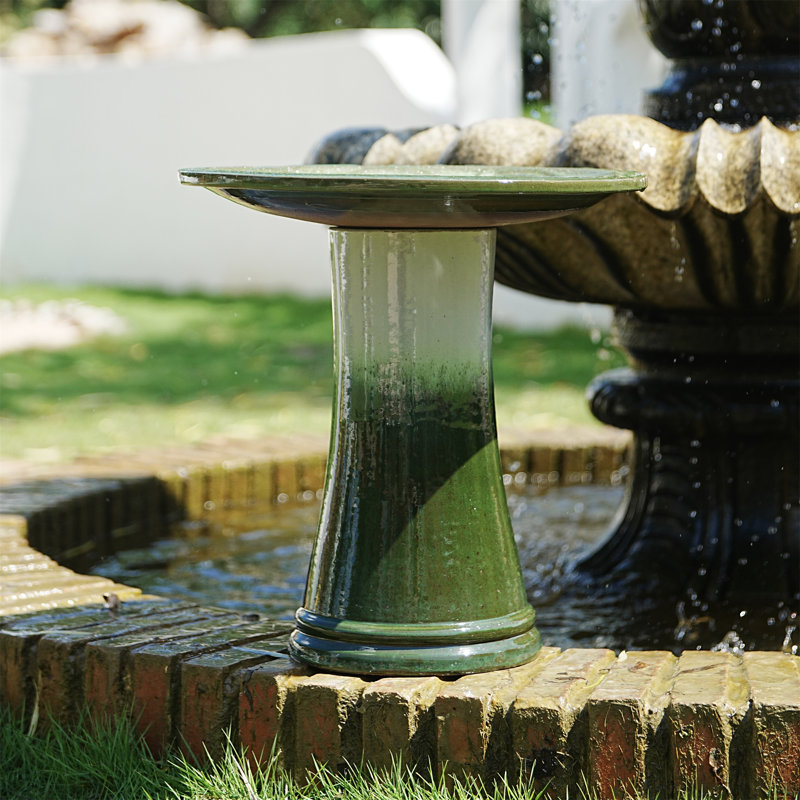 Bain d'oiseaux en céramique pour l'extérieur 17 po, dégradé vert, Grass Green
