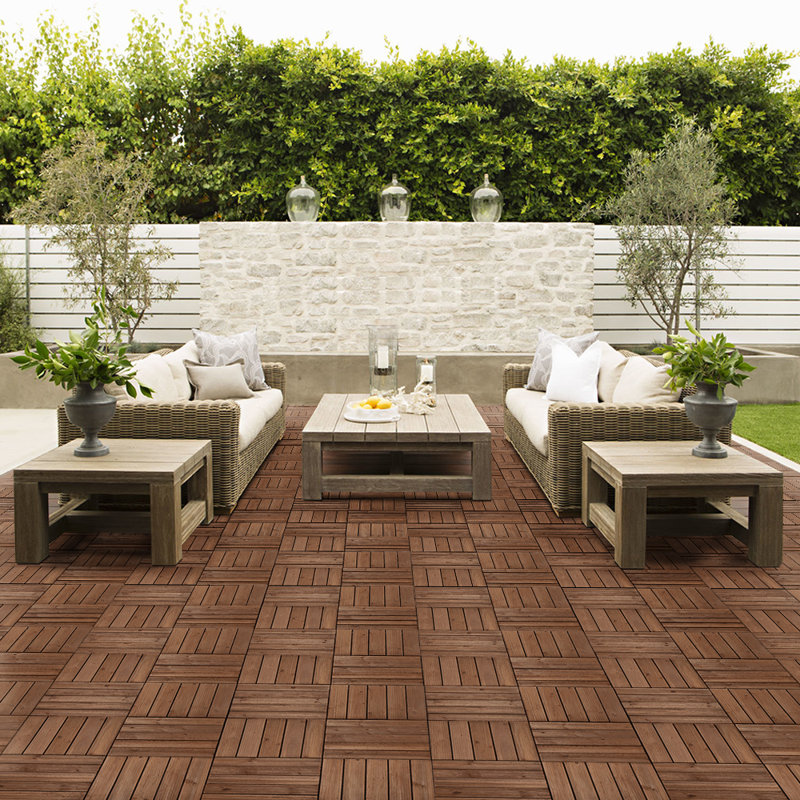 30cm L x 30cm W Interlocking Wood Deck Tile (Set of 27), Brown