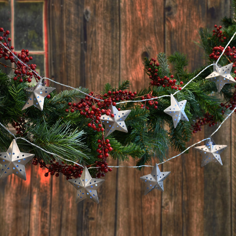 Silver Metal Star Solar String Lights, 20 Lights Silver Metal Star Solar String Lights, 20 Lights