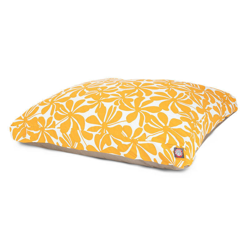 Small Yellow Floral Polyester Rectangle Pet Bed
