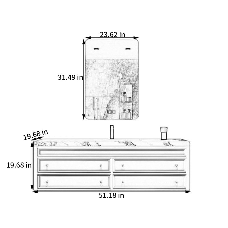 Armoire de salle de bain moderne française, H 19,68 po x l 51,18 po x P 19,68 po