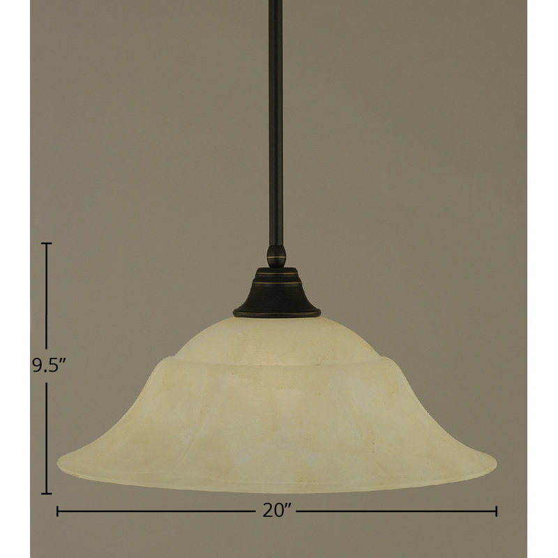 Stem Hung Pendant Shown With Marble Glass, 9.5" H x 20" W, Amber, Dark Granite