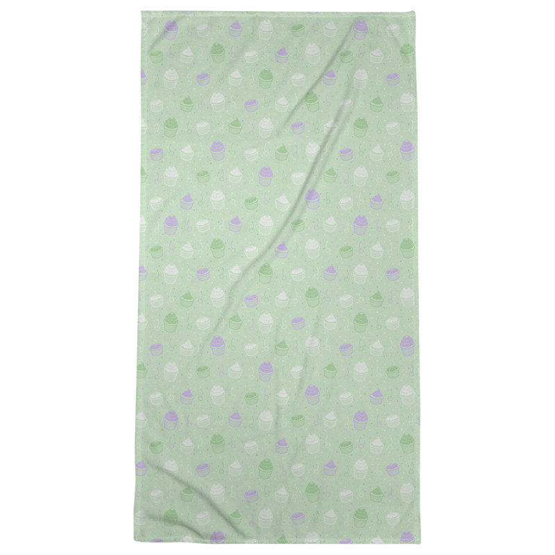 Serviette de bain classique cupcake, Vert/mauve