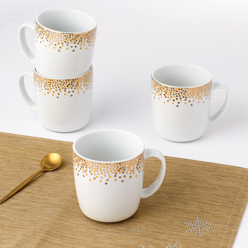 Waterside 4 Pack Gold Sparkle Porcelain Mugs