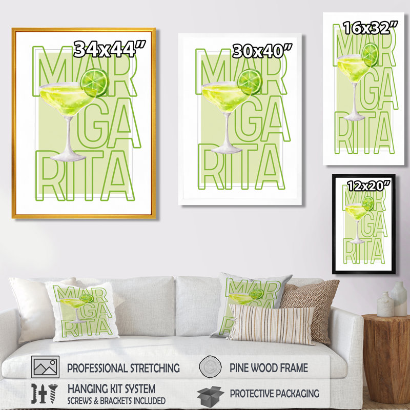 Lime Margarita mexicain cocktail III - décoration murale cocktails, Toile tendue, H 32 po x l 24 po x P 1 po
