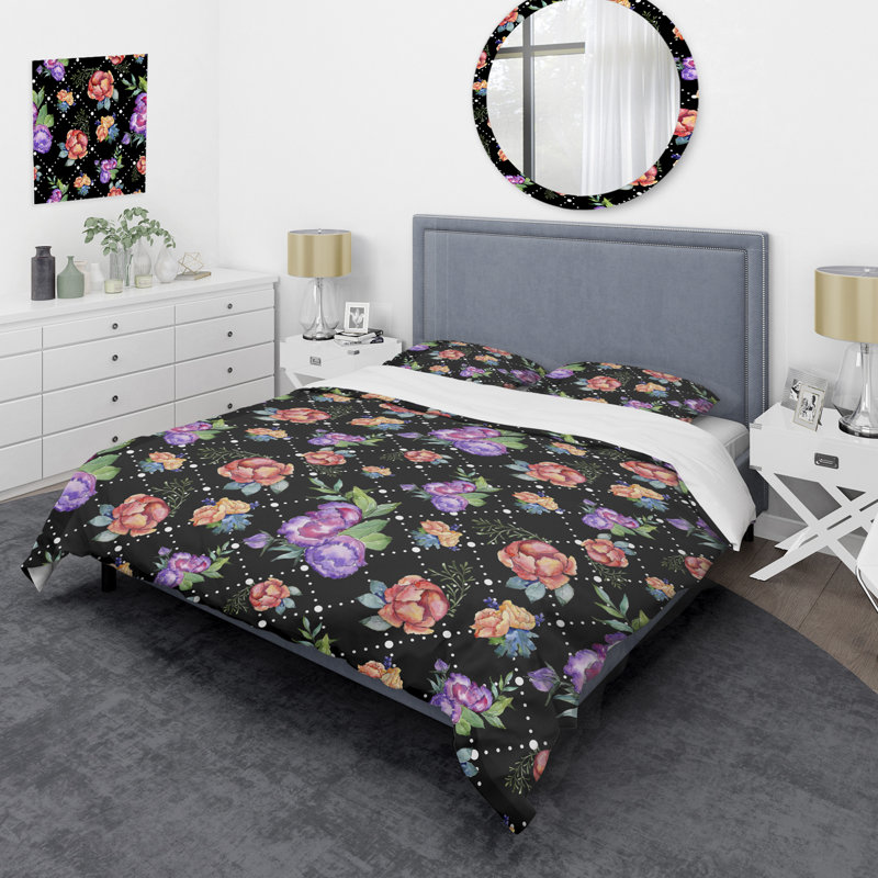 Mauve Bouquet Flowers - Ensemble de housse de couette Cabin & Lodge, Housse de couette pour grand lit et 2 taies décor