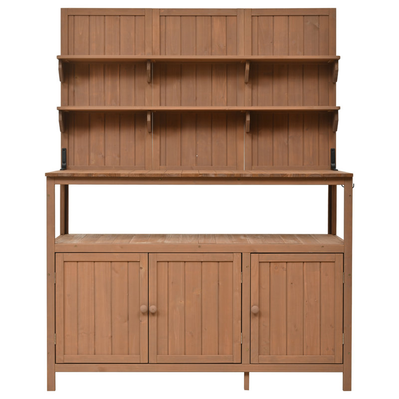 Banc de rempotage en bois de sapin rustique 50,2 po avec rangement spacieux et comptoir spacieux, Naturel