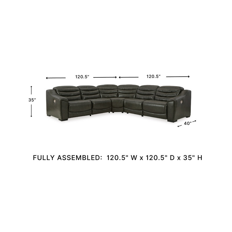 Melynn Upholstered Power Reclining Curved Sectional Symmetrical, Dark Gray Genuine Leather