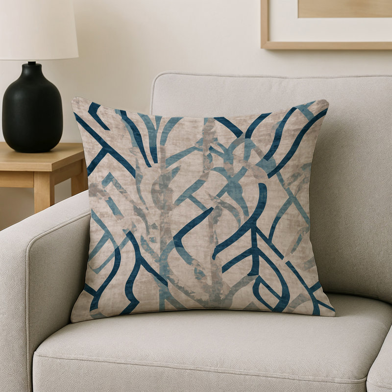 Coussin décoratif intérieur et extérieur Modern, Beige abstrait 16, Carré 16 po
