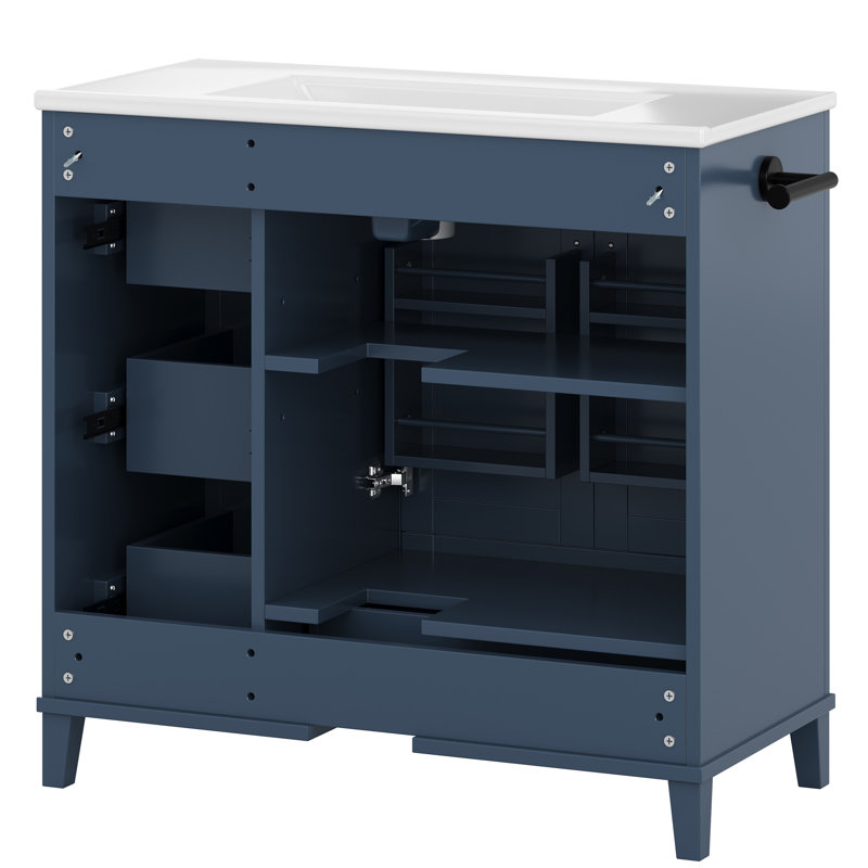 Meuble-lavabo élégant 36 "avec lavabo en céramique, Navy Blue