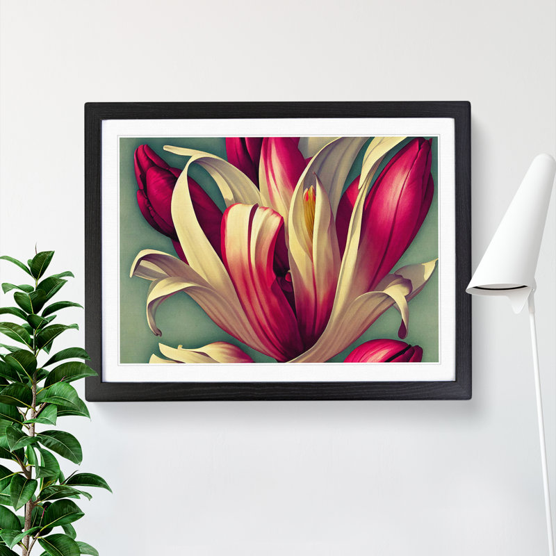 Shining Flowers - Single Picture Frame Print, 46cm H x 64cm W x 2cm D, Black